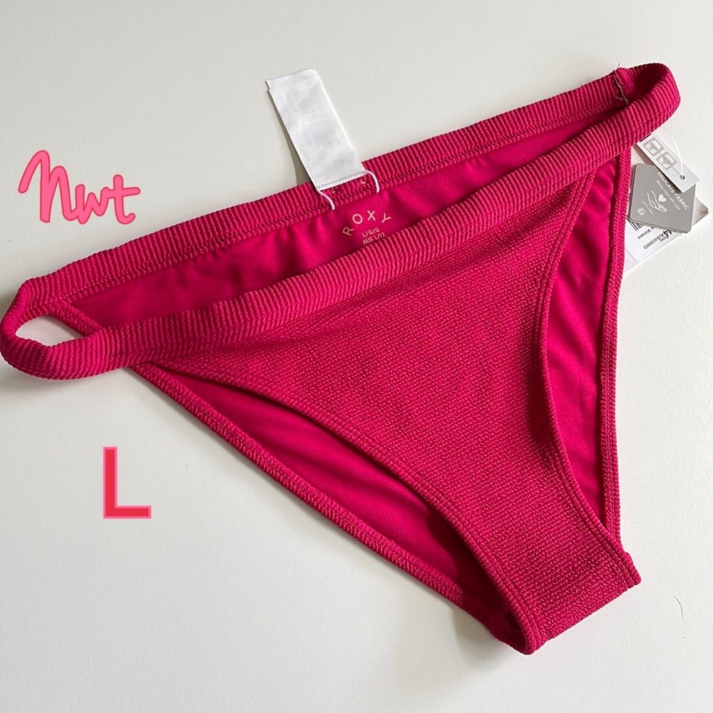 NWT Roxy crimson fuscia cherry red bikini bottoms ribbed texture skimpy sides L